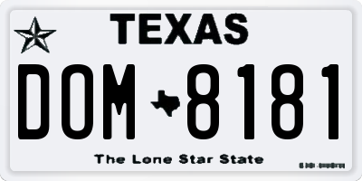 TX license plate DOM8181