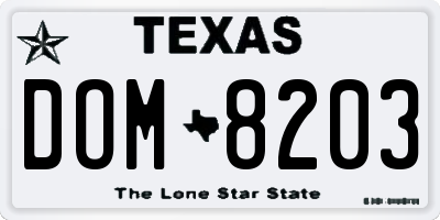 TX license plate DOM8203