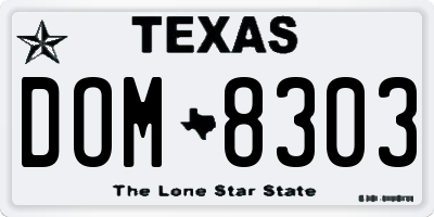 TX license plate DOM8303