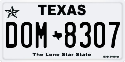TX license plate DOM8307