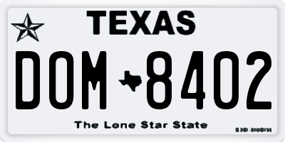 TX license plate DOM8402