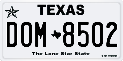 TX license plate DOM8502