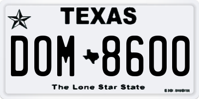 TX license plate DOM8600