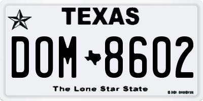 TX license plate DOM8602