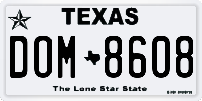 TX license plate DOM8608