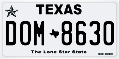 TX license plate DOM8630