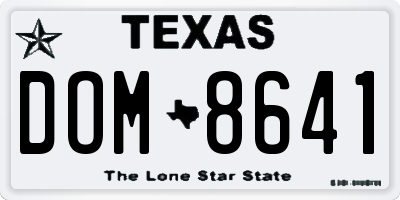 TX license plate DOM8641