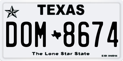 TX license plate DOM8674
