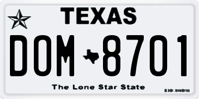 TX license plate DOM8701