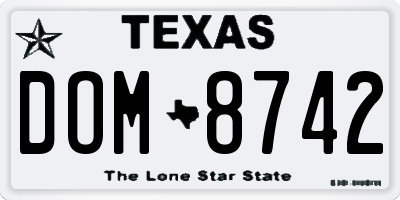 TX license plate DOM8742