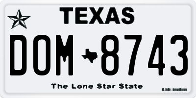 TX license plate DOM8743