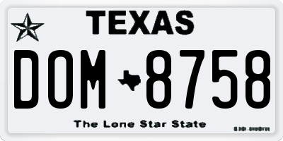 TX license plate DOM8758