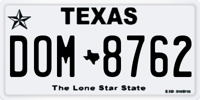 TX license plate DOM8762