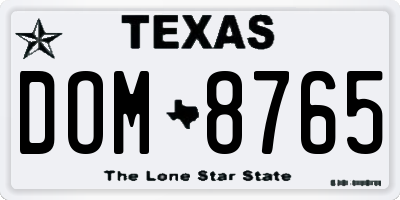 TX license plate DOM8765