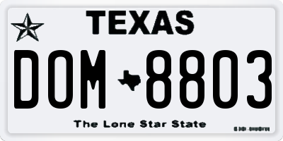 TX license plate DOM8803