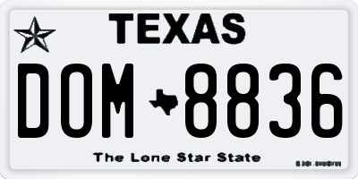 TX license plate DOM8836