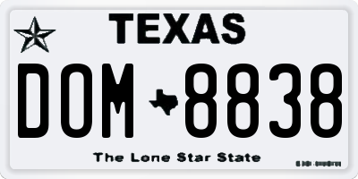 TX license plate DOM8838