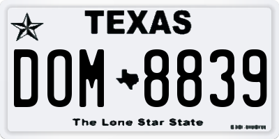 TX license plate DOM8839