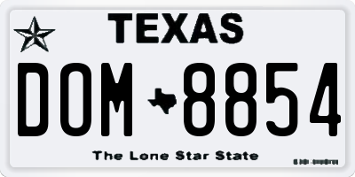 TX license plate DOM8854