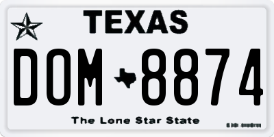 TX license plate DOM8874