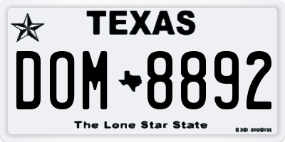 TX license plate DOM8892