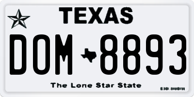 TX license plate DOM8893