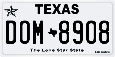 TX license plate DOM8908