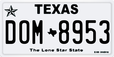 TX license plate DOM8953