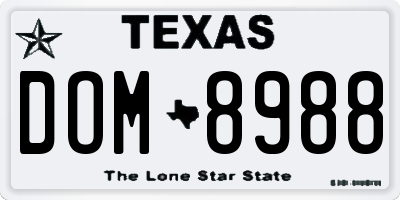TX license plate DOM8988