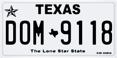 TX license plate DOM9118