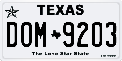 TX license plate DOM9203