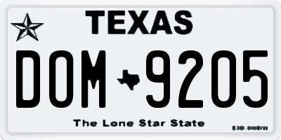 TX license plate DOM9205