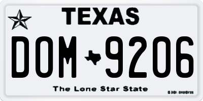 TX license plate DOM9206