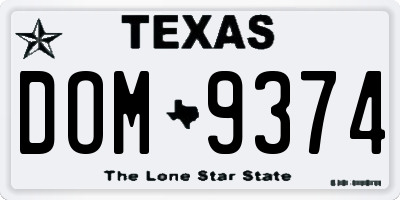 TX license plate DOM9374