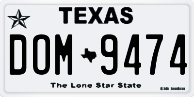 TX license plate DOM9474
