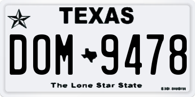 TX license plate DOM9478