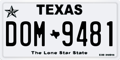 TX license plate DOM9481
