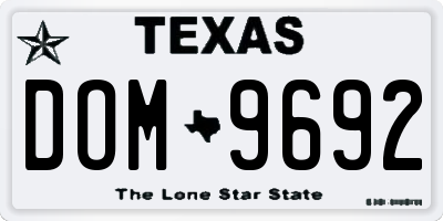 TX license plate DOM9692