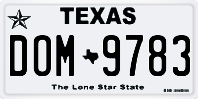 TX license plate DOM9783