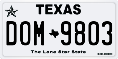 TX license plate DOM9803