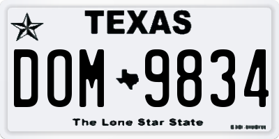 TX license plate DOM9834