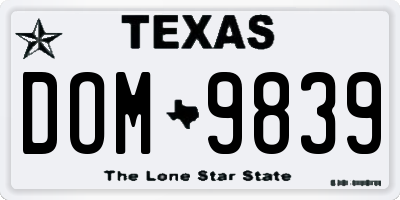 TX license plate DOM9839