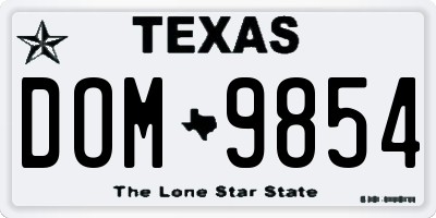 TX license plate DOM9854