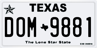 TX license plate DOM9881