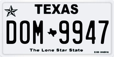 TX license plate DOM9947