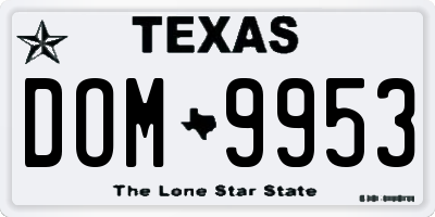 TX license plate DOM9953