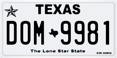 TX license plate DOM9981