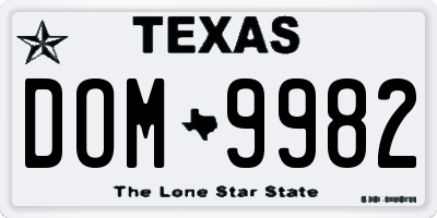 TX license plate DOM9982