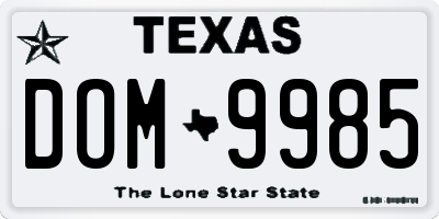 TX license plate DOM9985