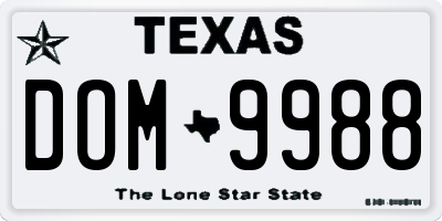 TX license plate DOM9988